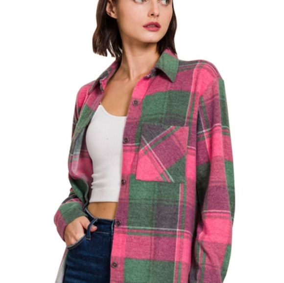 Zenana Outfitters Jackets & Blazers - Green and pink shacket